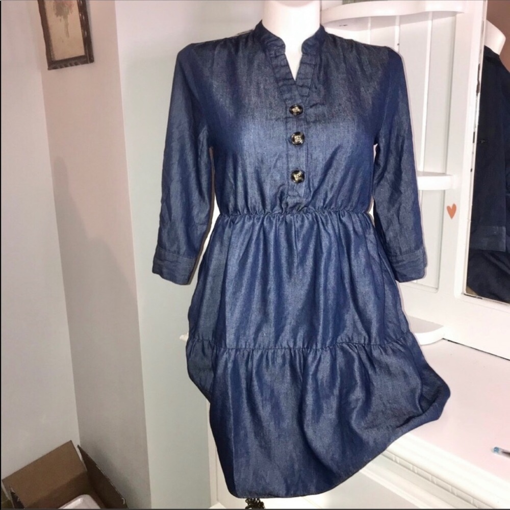 Robert Louis NWT Blue Chambray Dress 3/4 Sleeve